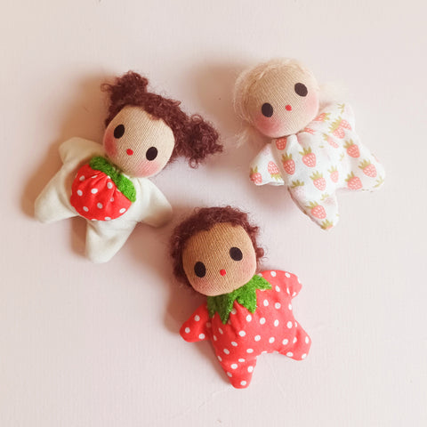 Trio of tiny Strawberry waldorf dolls🍓