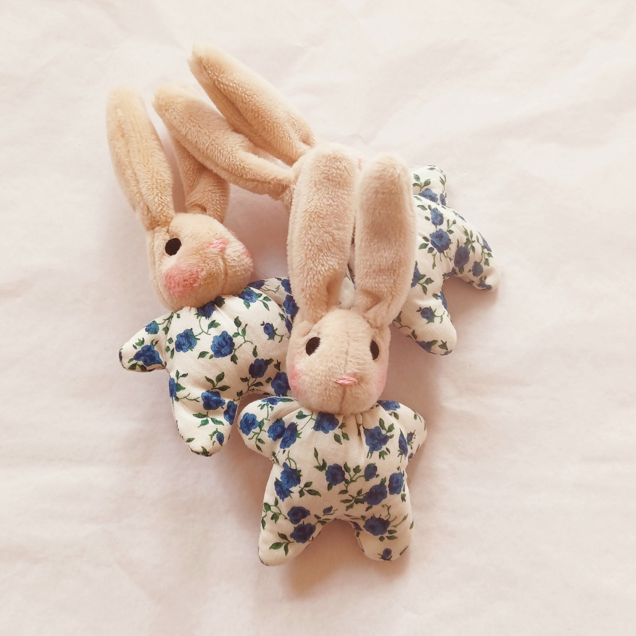 Tiny bunnies - Liberty floral blue rose buds, ears up