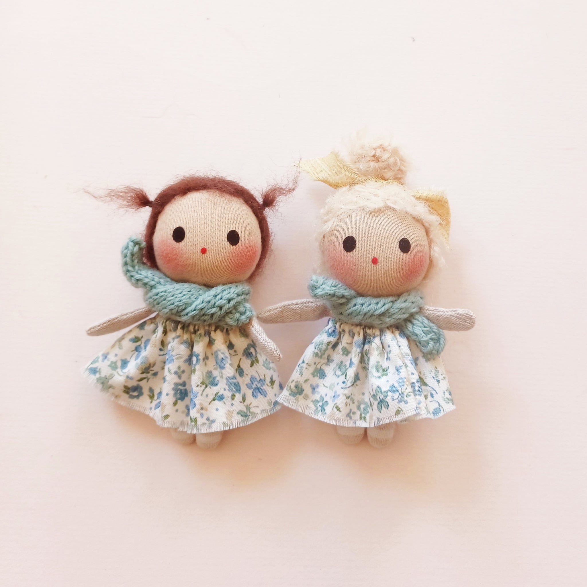 Teeny dolls in blue ditsy floral