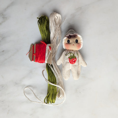 Tiny Dolls with an embroidered strawberry 🍓 Choose hair and skin colour.